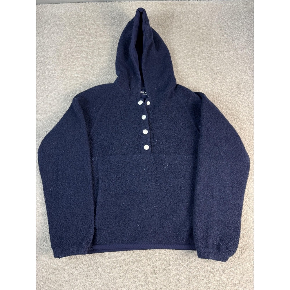 Outdoor Voices Hoodie Womens Small Blue Fleece Henley Pullover Kangaroo Pocket